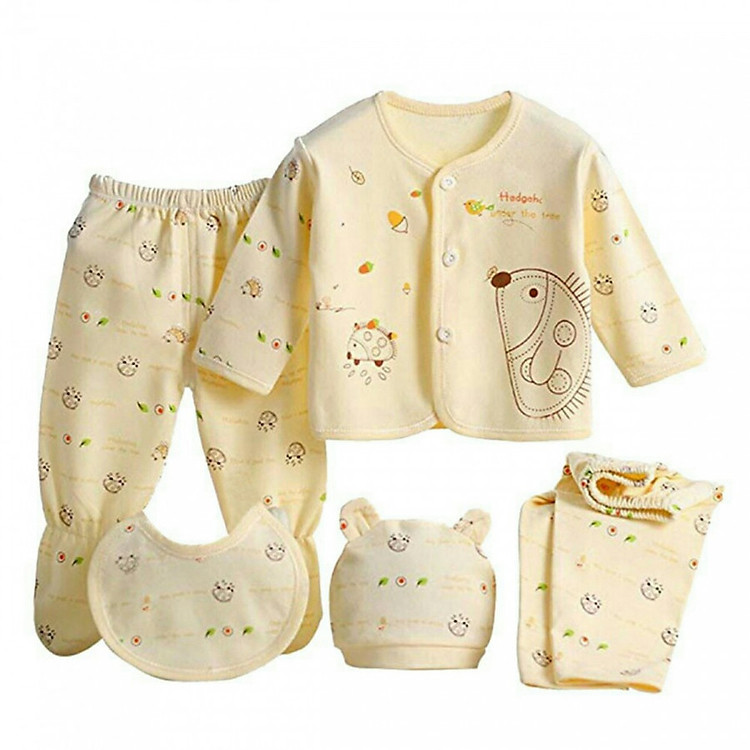 Set bộ sơ sinh 5 chi tiết vàng ( Hoạ tiết giao ngẫu nhiên)