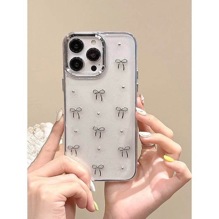 Ốp Lưng Trong Suốt Nhũ Kim Tuyến Họa Tiết Nơ Bạc Cho Iphone 12/12pro/12promax/13pro/13promax . Hàng Nhập Khẩu