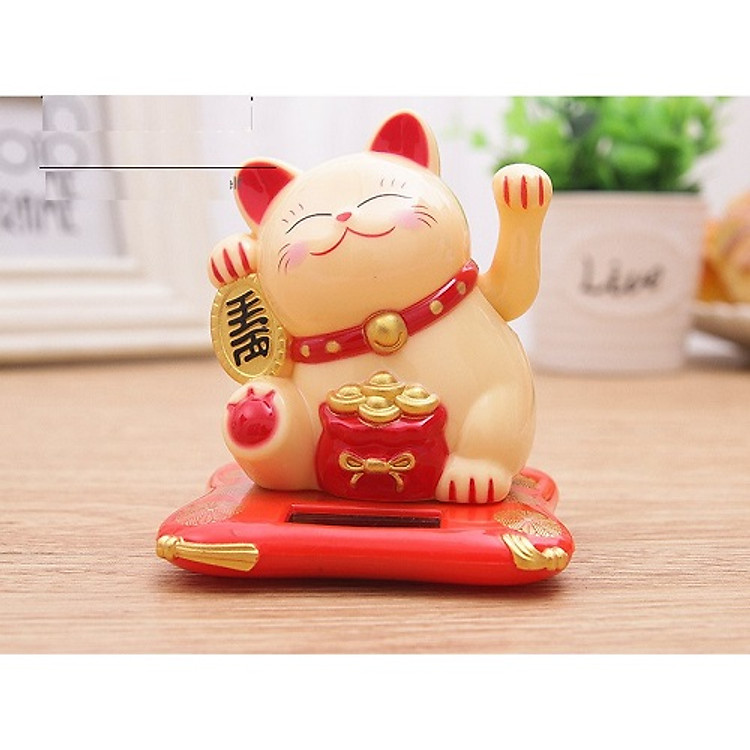 Mèo may mắn vẫy tay năng lượng mặt trời size 16cm