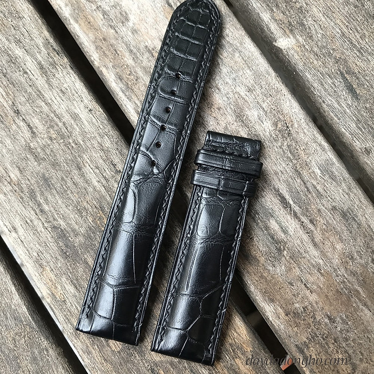 Dây đồng hồ da cá sấu 2 mặt size 22 (màu đen cao cấp)