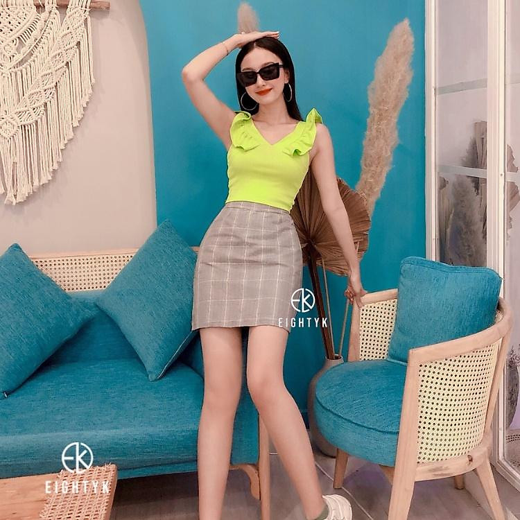 Chân Váy Ngắn Chữ A Phối Sọc Xám