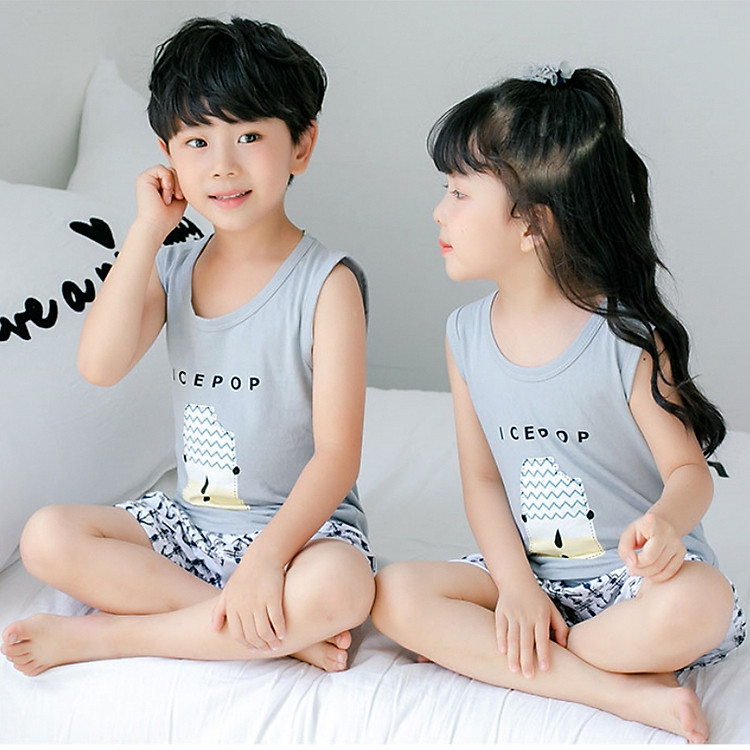 Bộ đồ cho bé trai hình thú chất liệu thun cotton tháng mát 104-Trai