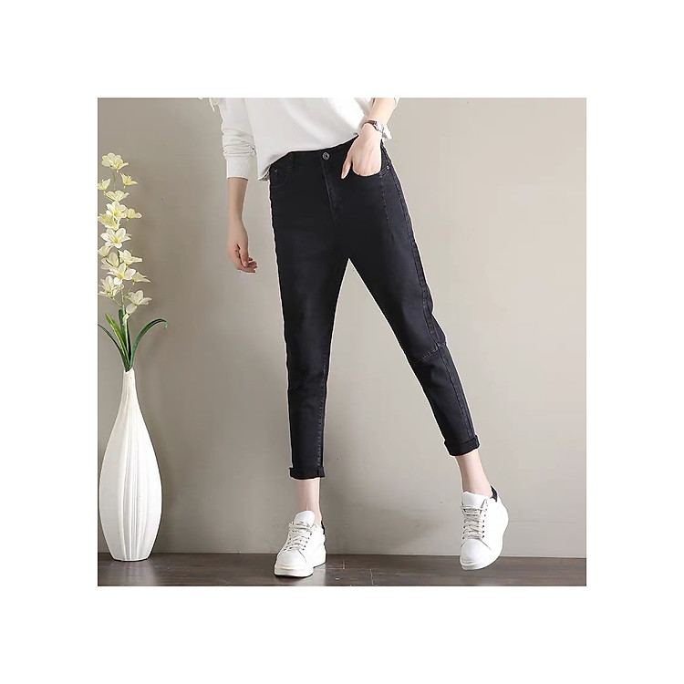 QUẦN JEAN NỮ BAGGY ỐNG RỘNG MÀU ĐEN TUYỀN VẢI MỀM KHÔNG CO DÃN
