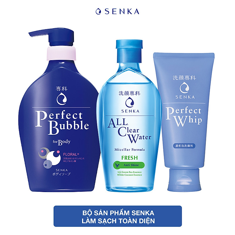 Bộ sản phẩm Senka làm sạch toàn diện(Sữa Tắm Senka 500ml + SRM Whip 120g + Nước Tẩy Trang Fresh 230 ml)