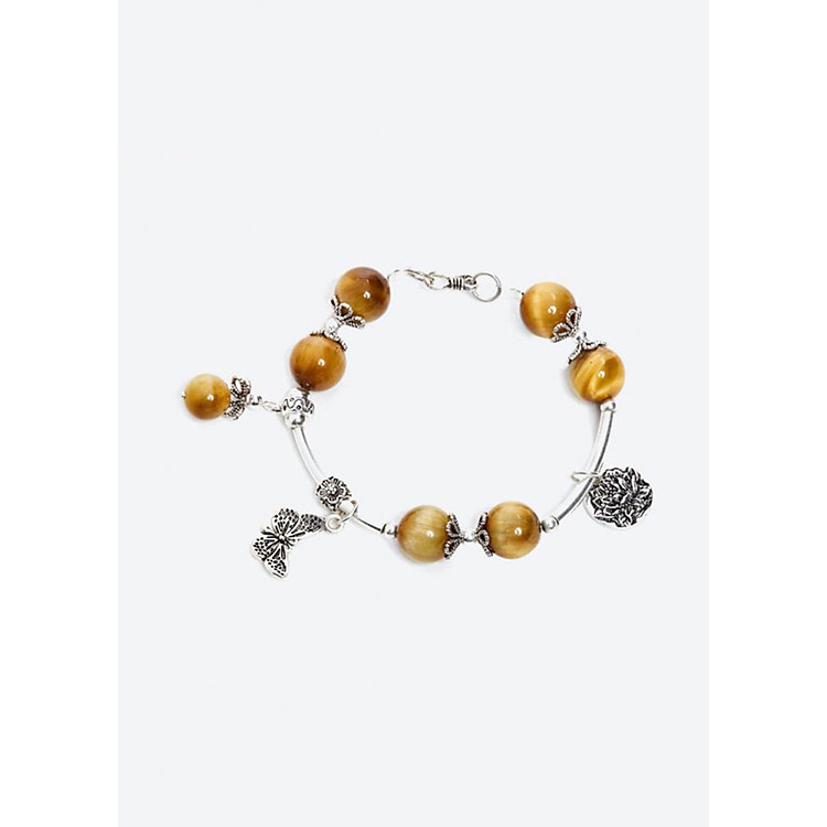 Vòng tay đá thiên nhiên phối charm bướm và sen bạc size hạt 10mm - Ngọc Quý Gemstones