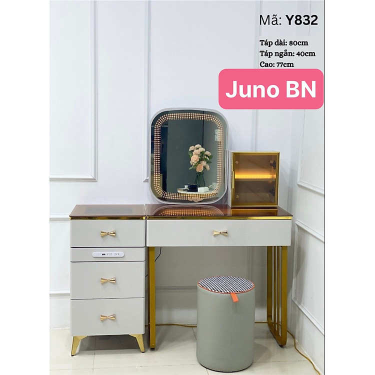 Bàn trang điểm BN Juno Sofa bọc da mặt kính gương led cảm ứng