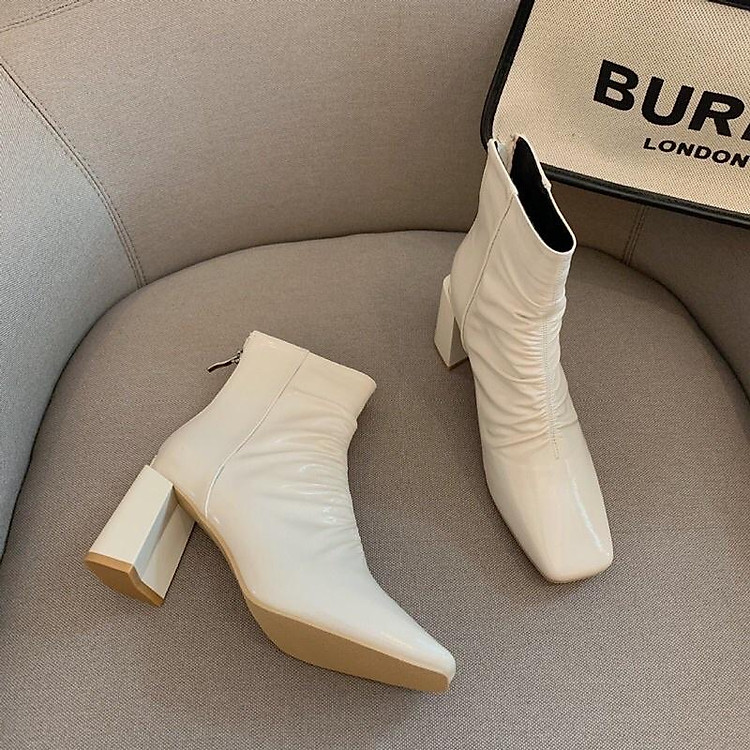 Boot nhăn da bóng Cổ Thấp