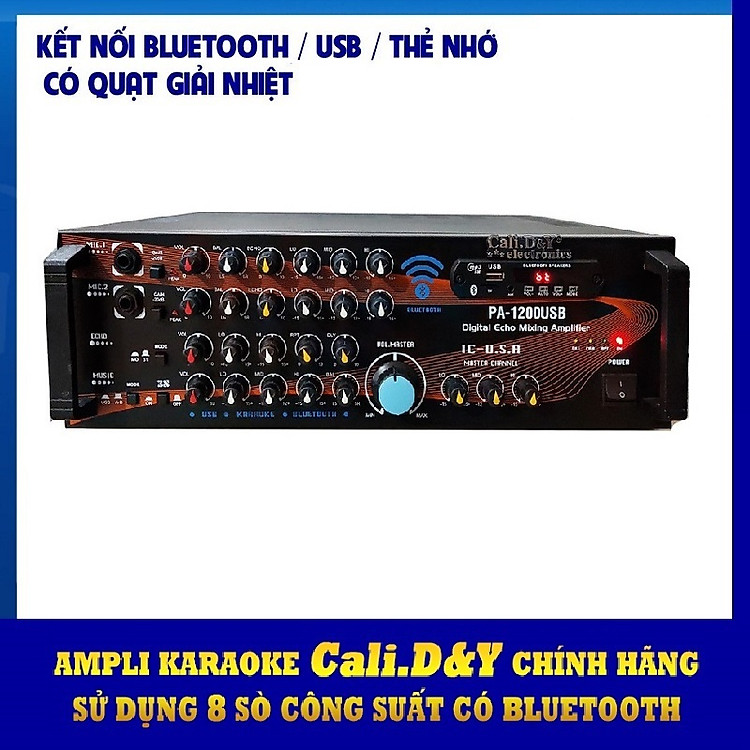 Amply Bluetooth 8 sò đại Toshiba - Ampli karaoke nghe nhạc gia đình Cali.D&Y PA-1200USB - Hàng chính hãng