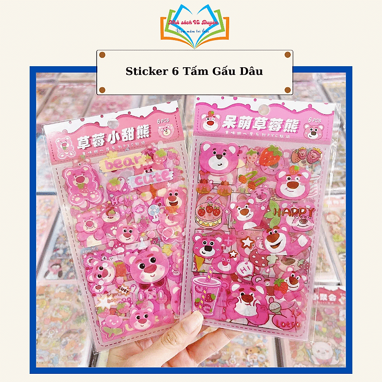 Sticker hình gấu dâu (6 tấm)