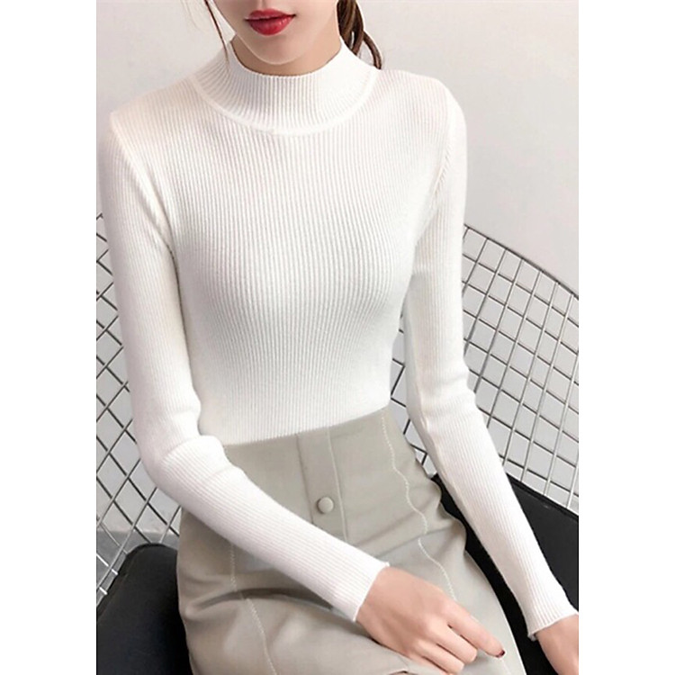 Áo Len Tơ Kéo Cổ Ba Phân Mềm_Trắng