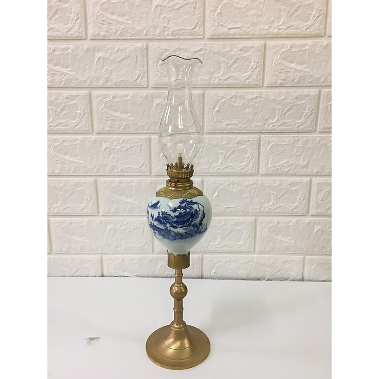 Đèn Thờ đốt dầu sứ bọc đồng Mã ll38