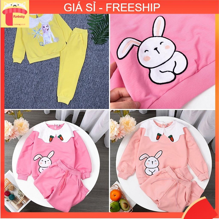 Bộ nỉ cho bé gái 2-8 tuổi cổ sen, Đồ bộ nỉ trẻ em chất liệu nỉ da cá cao cấp không bai