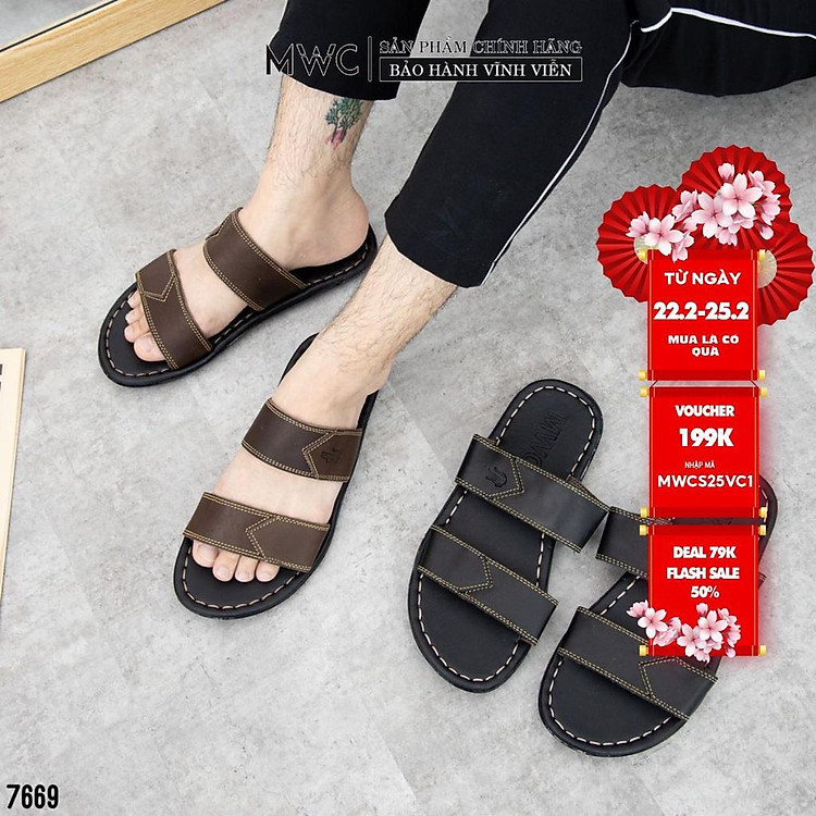 DÉP NAM THỜI TRANG MWC - DÉP LÊ NAM QUAI NGANG ĐẾ BỆT - DÉP NAM 2 MÀU ĐEN NÂU CÁ TÍNH NADE- 7669