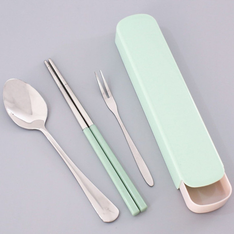 Bộ Thìa Dĩa Đũa Bằng Nhựa Lúa Mì Cao Cấp - Bộ Đồ Ăn Có Hộp Đựng ( Phát Màu Ngẫu Nhiên )