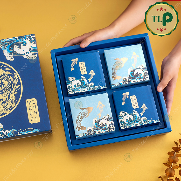 Hộp 4 bánh Trung Thu Tân Lộc Phát | Quà Tặng Trung Thu Đoàn Viên | Nhân Bánh Nhiều Vị (Thập Cẩm, Đậu Xanh, Khoai Môn, Dừa, Trà Xanh)