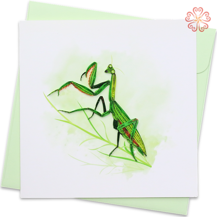 Thiệp Giấy Xoắn Nghệ Thuật - Bọ Ngựa Xanh - Praying Mantis - Animals - 15 x 15 - VN2XM115E36NN