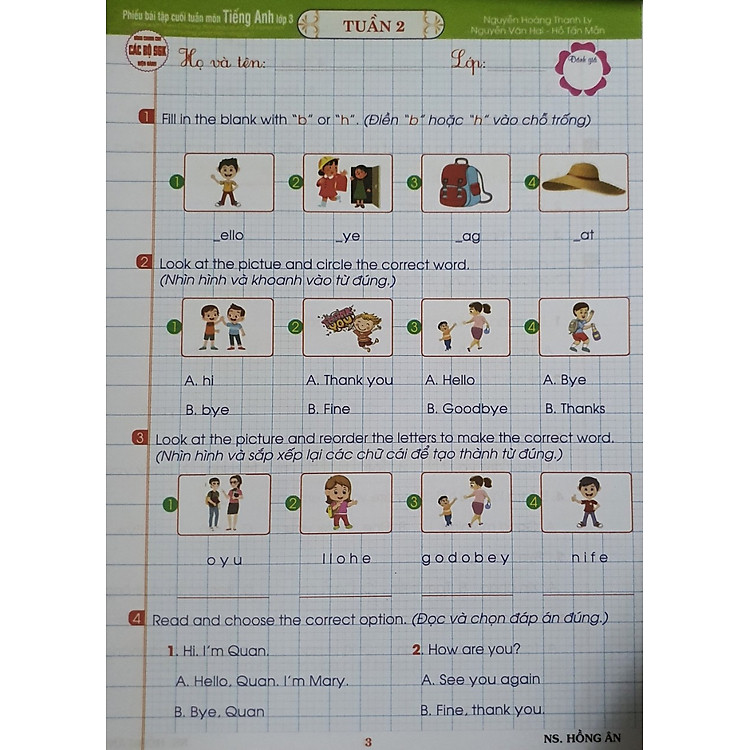 Phiếu Bài Tập Cuối Tuần Môn Tiếng Anh Lớp 3