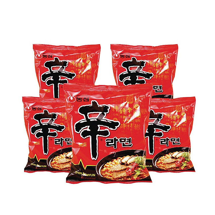 Lốc 5 Gói Mì Shin Cay Nong Shim Hàn Quốc (120g / Gói)