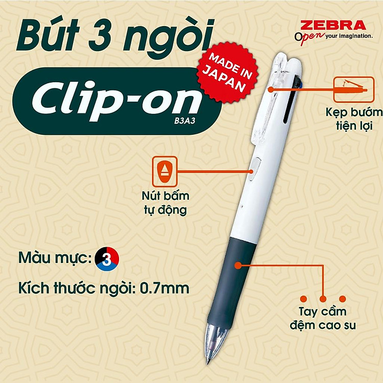 Viết 3 Ngòi Clip-on 0.7mm Zebra