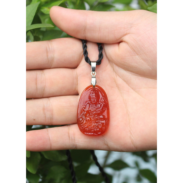 Mặt dây chuyền Phật bản mệnh tuổi Thìn, Đá Mã não đỏ, Phật Phổ Hiền Bồ Tát, Cỡ nhỏ, AKO3