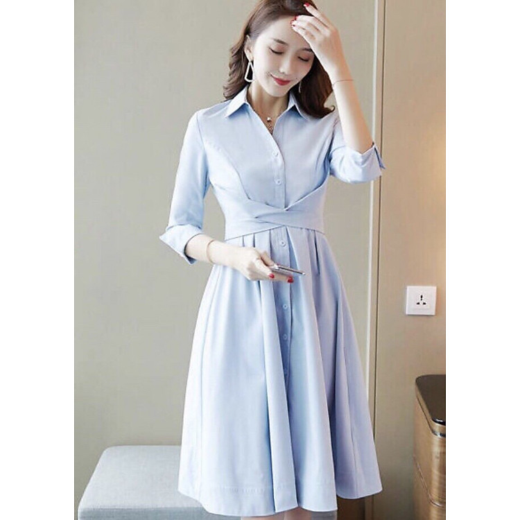 Đầm xanh chéo eo