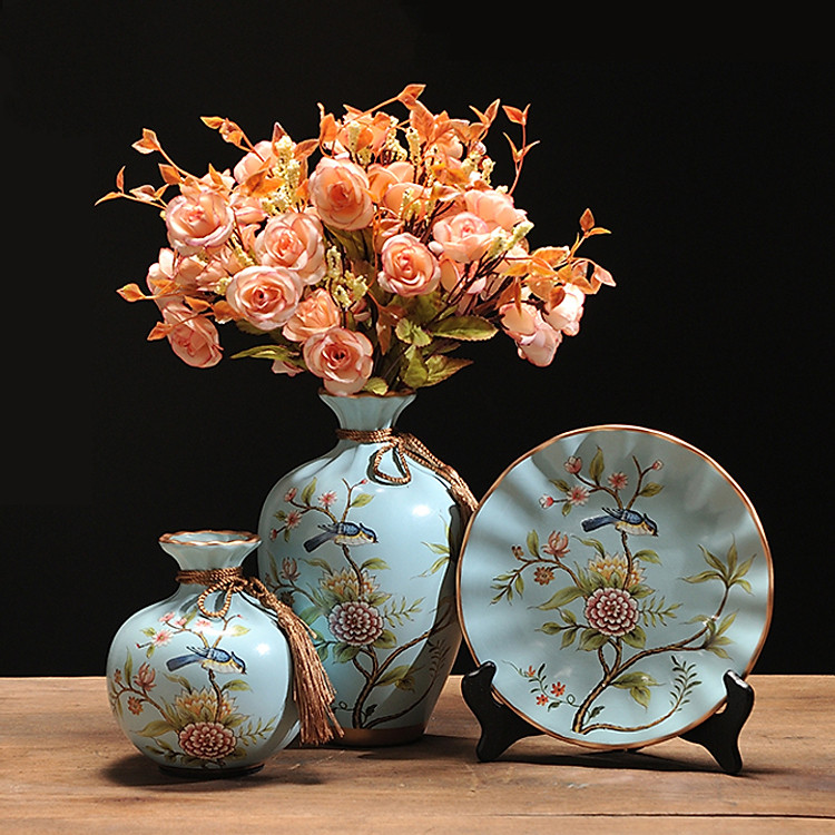 Bộ Lục Bình Tranh Đĩa Nghệ Thuật - Họa Tiết Hoa Văn Vẽ Tinh Xảo