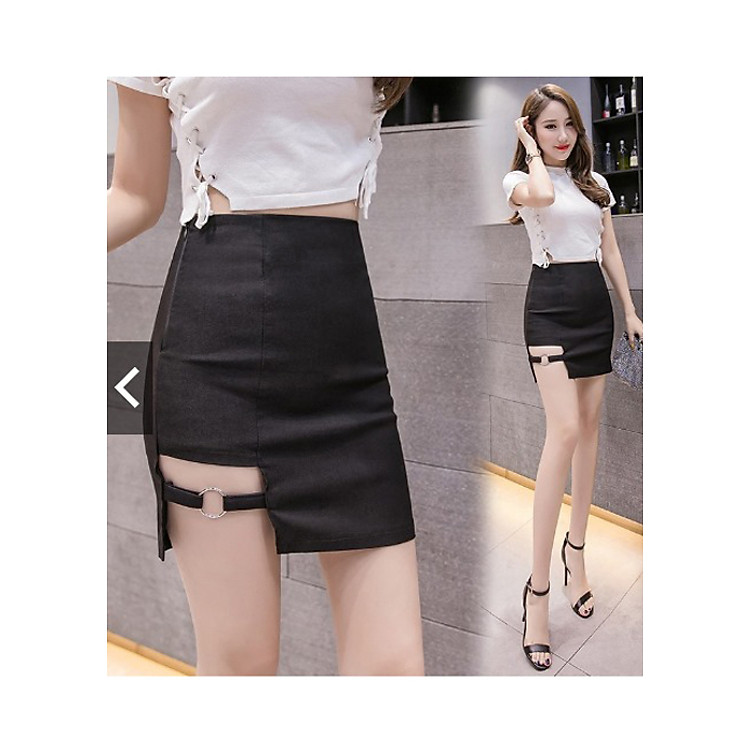 Chân váy kaki xẻ đùi phối khoen mẫu D MT360 (không có quần trong)