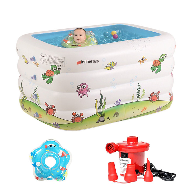 Bể Bơi 4 Tầng Intime Cao Cấp Cỡ Lớn - Tặng Phao Đỡ Cổ Bơm Điện (Màu Trắng)