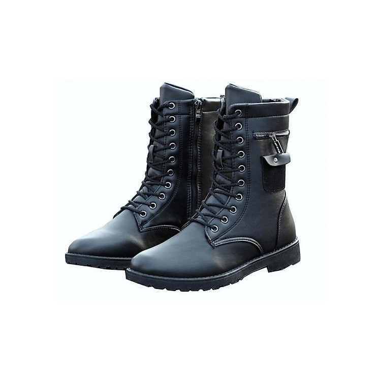 Giày nam combat boot dây kéo ngang SM003