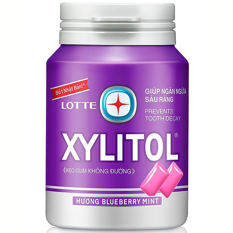 Kẹo Gum Không Đường Xylitol Hương Blueberry Mint Hũ 58g - 8934677000334