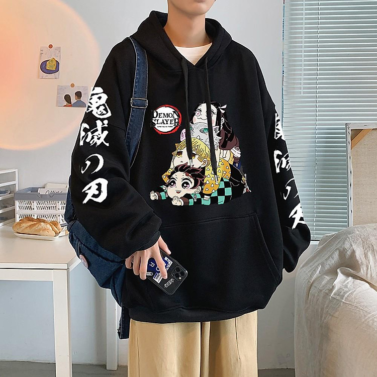 Áo Hoodie Demon Slayer Anime Áo Hoodie form rộng dài tay