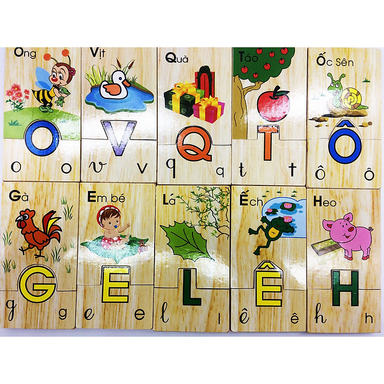 Đồ chơi gỗ phát triển trí tuệ: tìm chữ cái Tiếng Việt