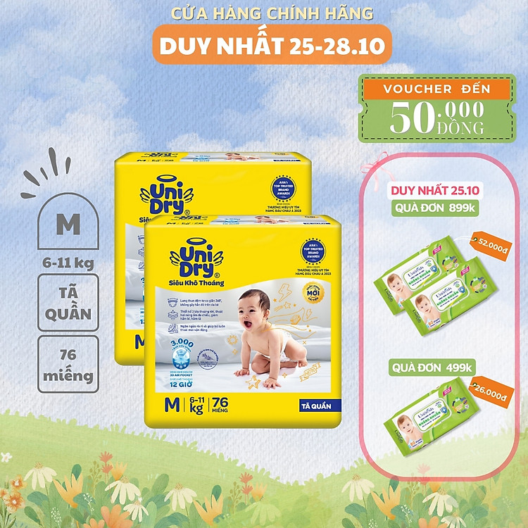 Tìm mua tại Avakids:Combo 2 Tã quần UniDry Siêu khô, tràn ngập Khuyến mãi, Ưu đãi