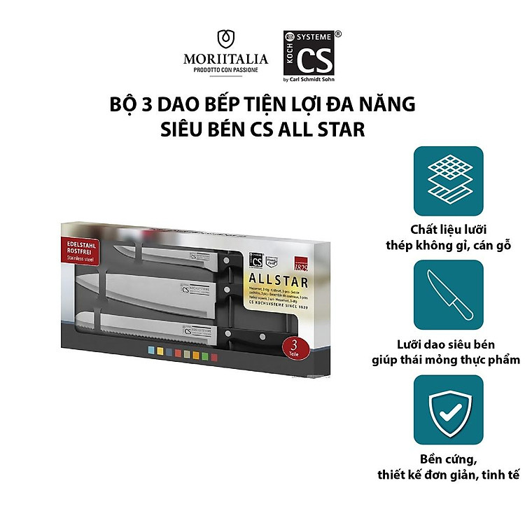 Bộ 3 dao bếp CS All star đa năng siêu bén không gỉ tiện lợi 000189
