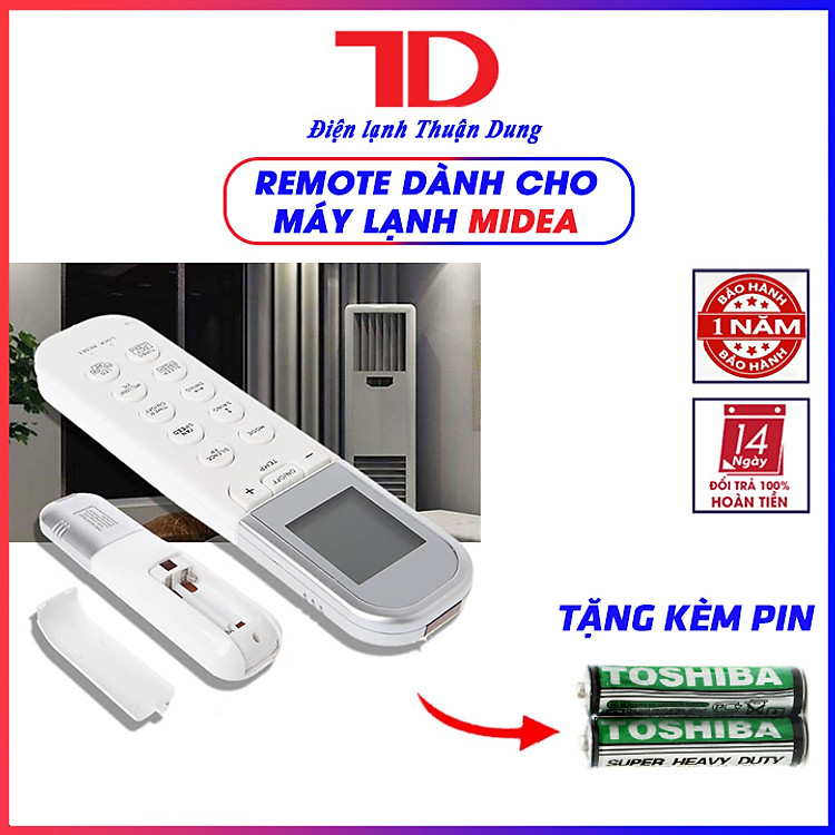 Remote dùng cho máy lạnh MIDEA, điều khiển dùng cho máy lạnh MIDEA, TẶNG KÈM PIN, hàng chính hãng, Điện Lạnh Thuận Dung