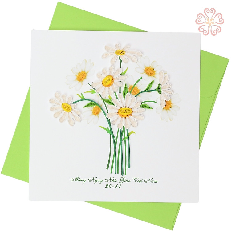 Thiệp Giấy Xoắn Chúc Mừng Ngày Nhà Giáo Việt Nam 20-11 - Đóa Hoa Tặng Thầy. size 15x15cm.