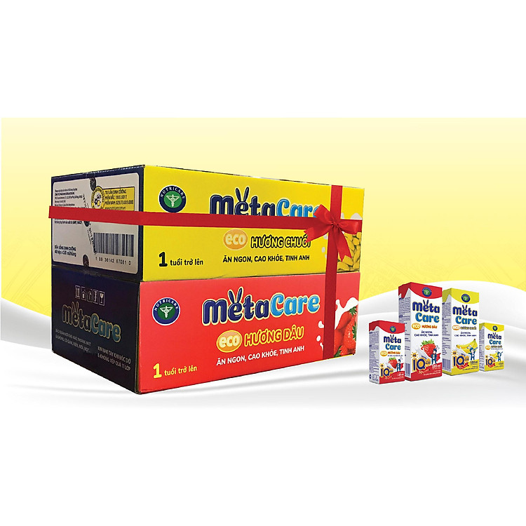 Combo: 1 thùng sữa nước Metacare Eco Vị Dâu (110ml x 48 hộp) TẶNG 1 thùng sữa nước Metacare Eco Vị Chuối (110ml x 48 hộp)