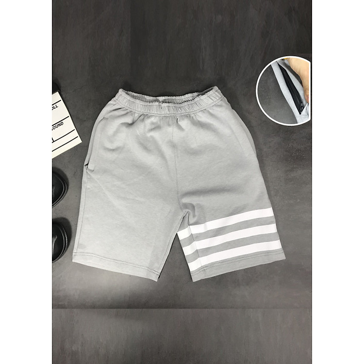 Quần Short Thun Nam In 3 Sọc Có Khóa Túi , Phong Cách Thể Thao Cá Tính