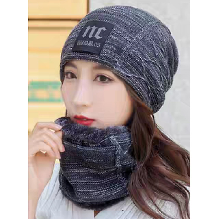 Khăn choàng len nữ thời trang Hàn Quốc quàng cổ giữ ấm chống rét lạnh tặng kèm nón mũ len y hình dona21102601