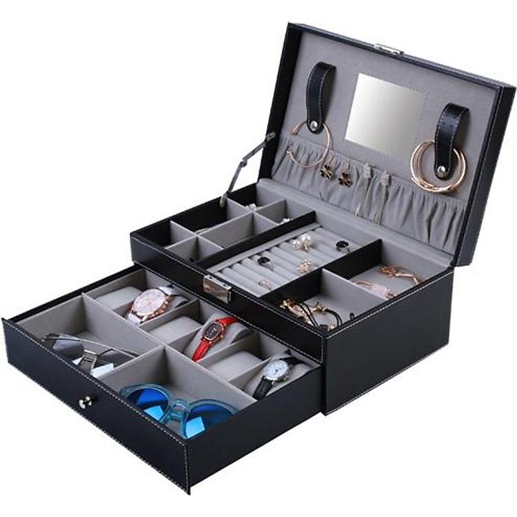 Hộp Đựng Đồng Hồ và Trang Sức 2 Tầng Vỏ Da - Mã 617