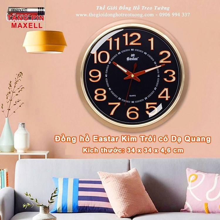 Đồng Hồ KIM TRÔI EASTAR Tròn – Bộ Kim & Số có DẠ QUANG (*) – Tặng Pin Maxell – Bảo Hành 1 Năm