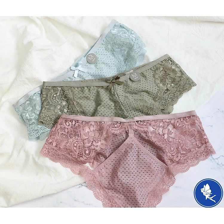 Quần lót nữ QV278 ren hoa mềm mại cao cấp kết nơ ôm nửa mông xinh xắn có lỗ thoáng khí
