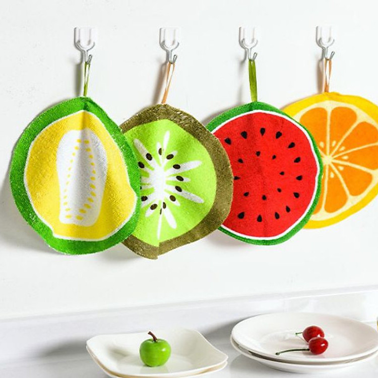 Combo 4 khăn lau đa năng siêu thấm họa tiết trái cây hình tròn 20cm