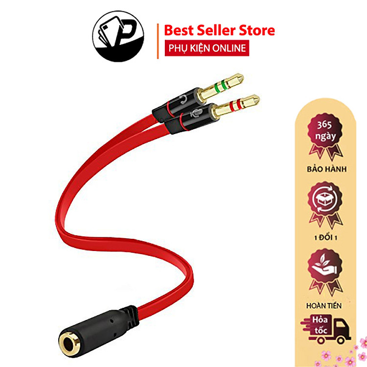 Cáp gộp audio và mic 2 vào 1 ra 3.5mm âm (cáp chuyển tai nghe điện thoại cho máy tính PC)
