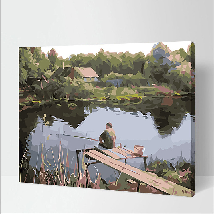 Tranh Tô Màu Theo Số Phong Cảnh Ngồi Câu Cá