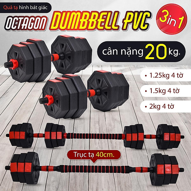 BỘ ĐÔI TẠ NẶNG 20KG Model Q308 TẠ MIẾNG NHỰA ĐEN CAO CẤP ĐA NĂNG