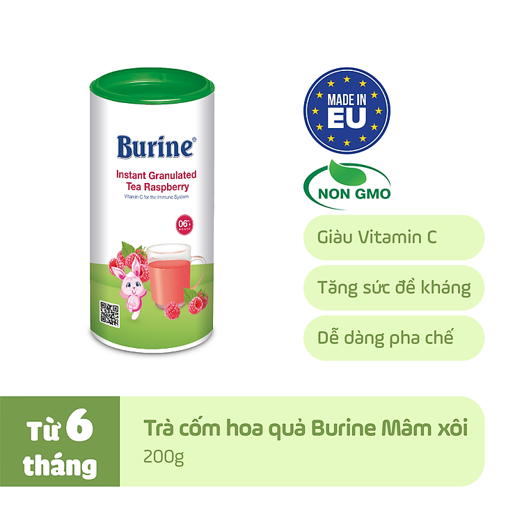 Trà cốm hoa quả Burine dinh dưỡng dành cho bé - Vị Mâm Xôi giúp hỗ trợ tiêu hoá, tăng cường đề kháng (Không dành cho trẻ dưới 6 tháng tuổi)