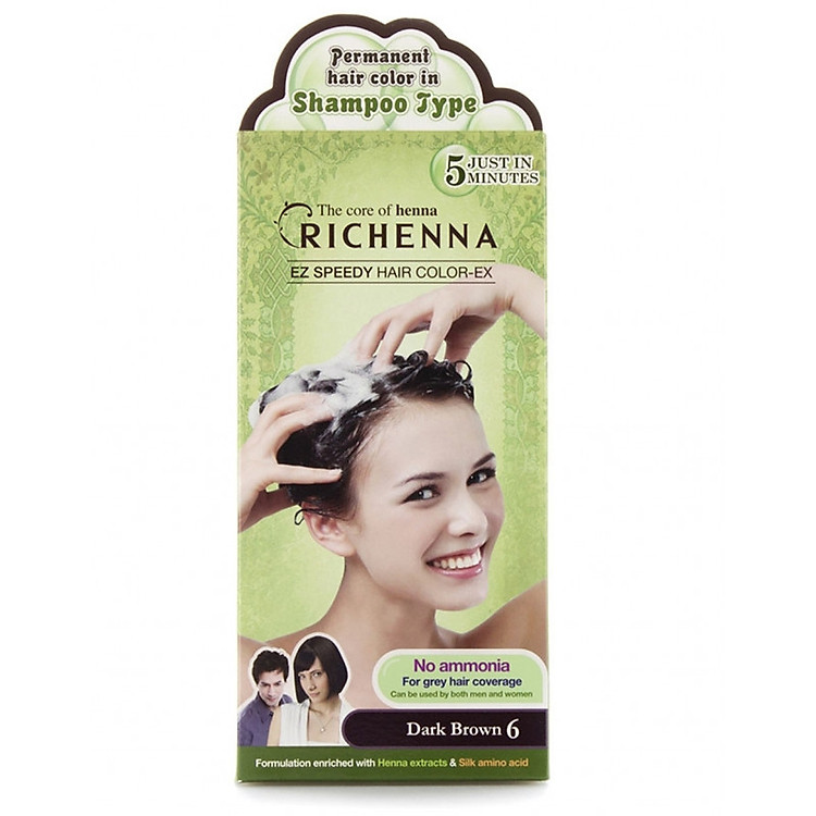 Combo 3 hộp Thuốc Nhuộm Tóc Phủ Bạc Dạng Gội Richenna EZ Speedy Hair màu nâu đen