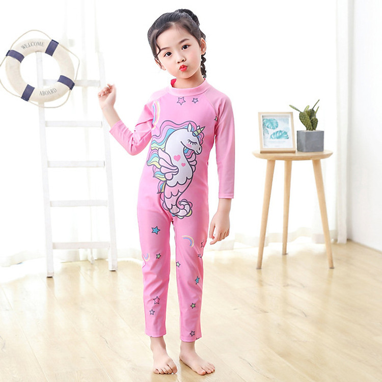 Đồ bơi bé gái liền thân single Unicon size từ 15kg đến 33kg