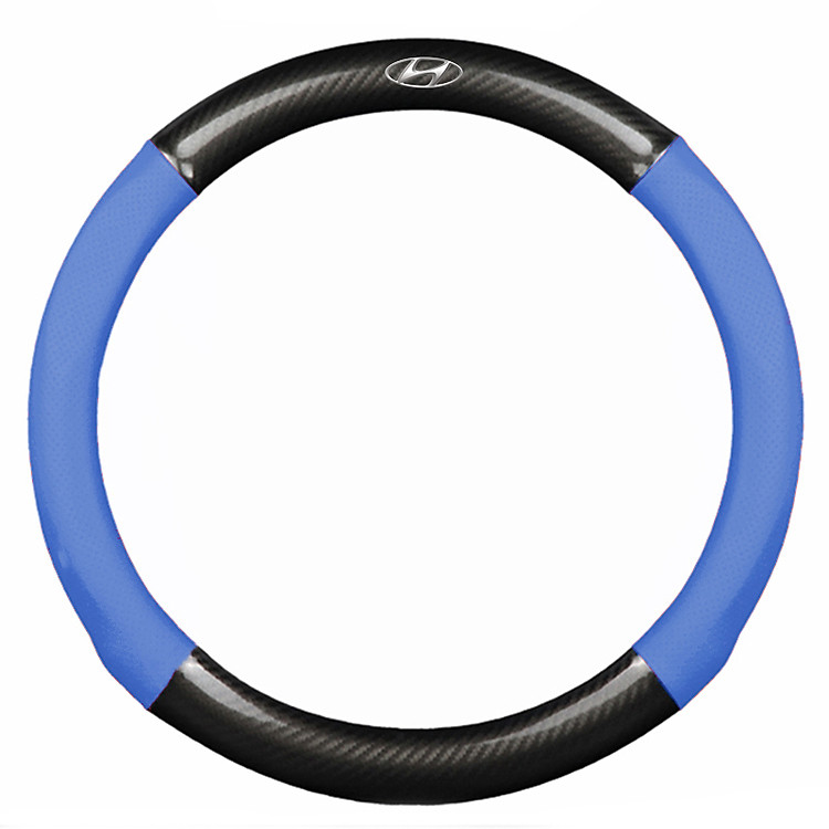 Bọc vô lăng TTAUTO cho xe ô tô chất liệu da vân carbon cao cấp có logo HYUNDAI (Đen Xanh)